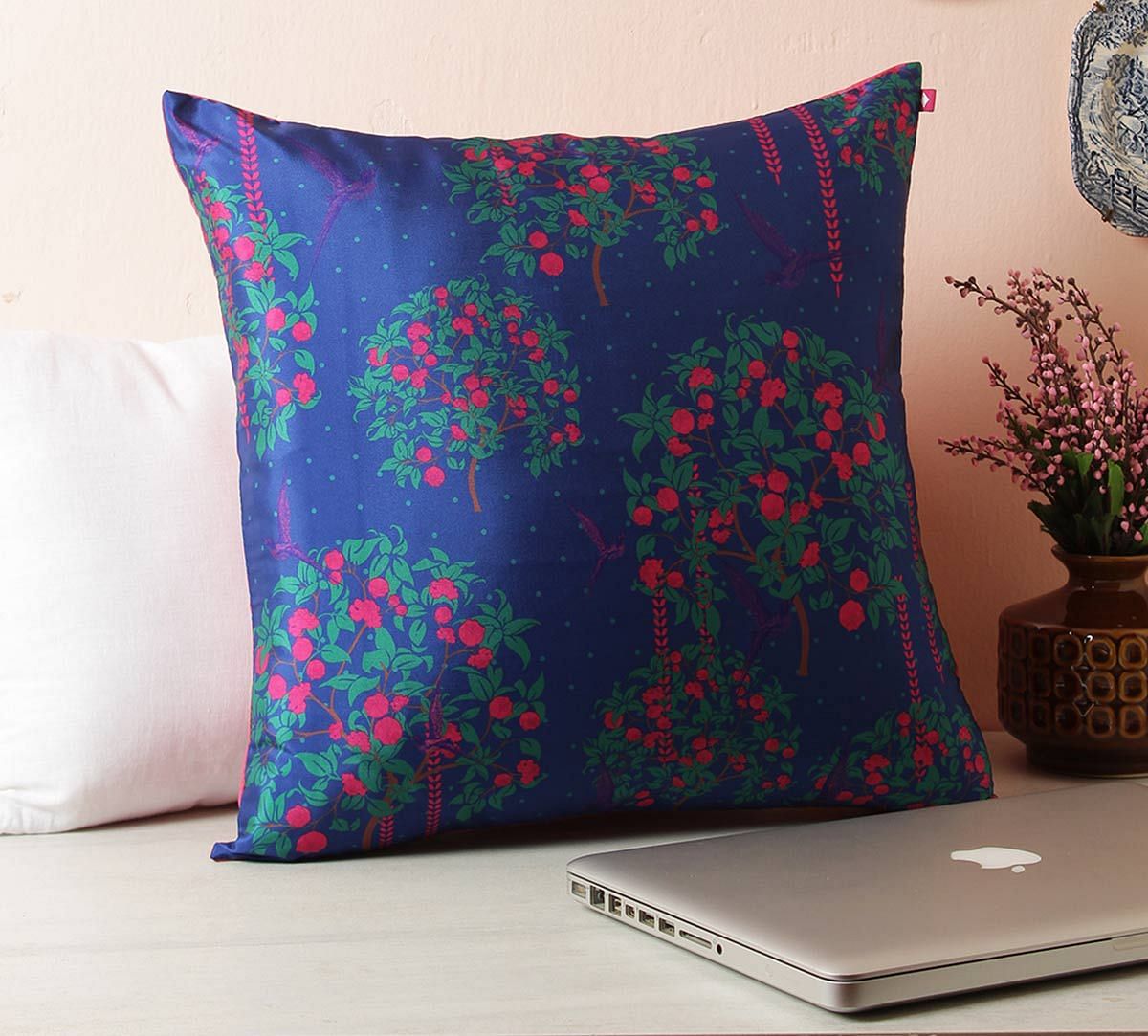 India Circus Prussian Berry Pecker Blended Taf Silk Cushion Cover