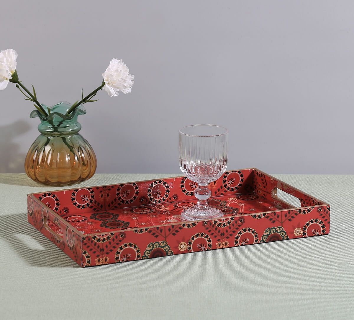 India Circu by Krsnaa Mehta Raceme Rosettes MDF Rectangle Tray