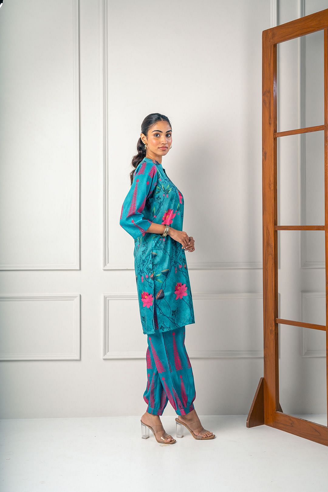 India Circus by Krsnaa Mehta Emerald Lotuses Co-Ord Set