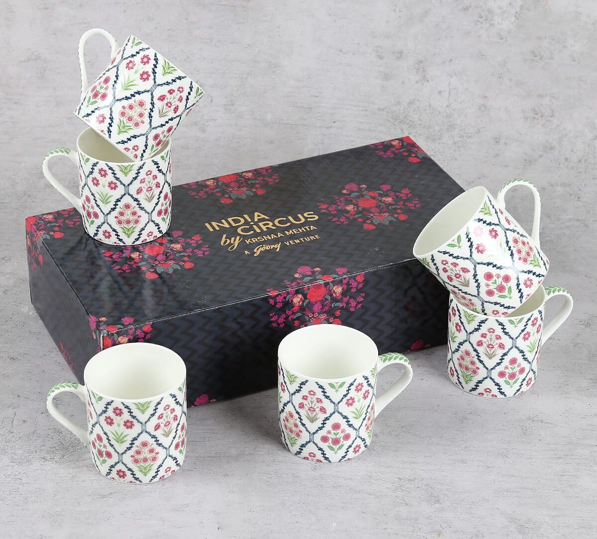 India Circus by Krsnaa Mehta Floral Fusion Mug Set of 6