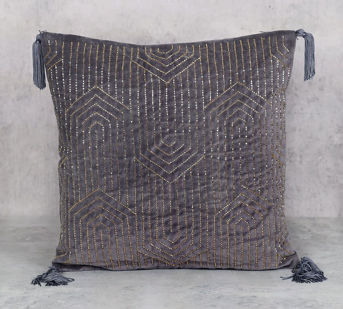 India Circus by Krsnaa Mehta Grey Luxurious Drape Cushion Cover