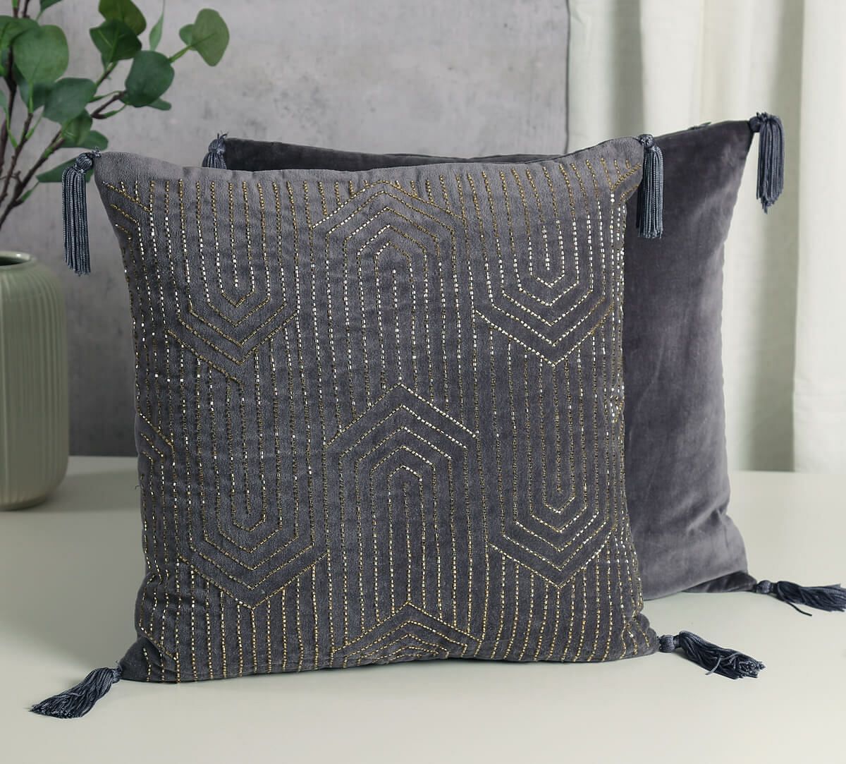 India Circus by Krsnaa Mehta Grey Luxurious Drape Cushion Cover