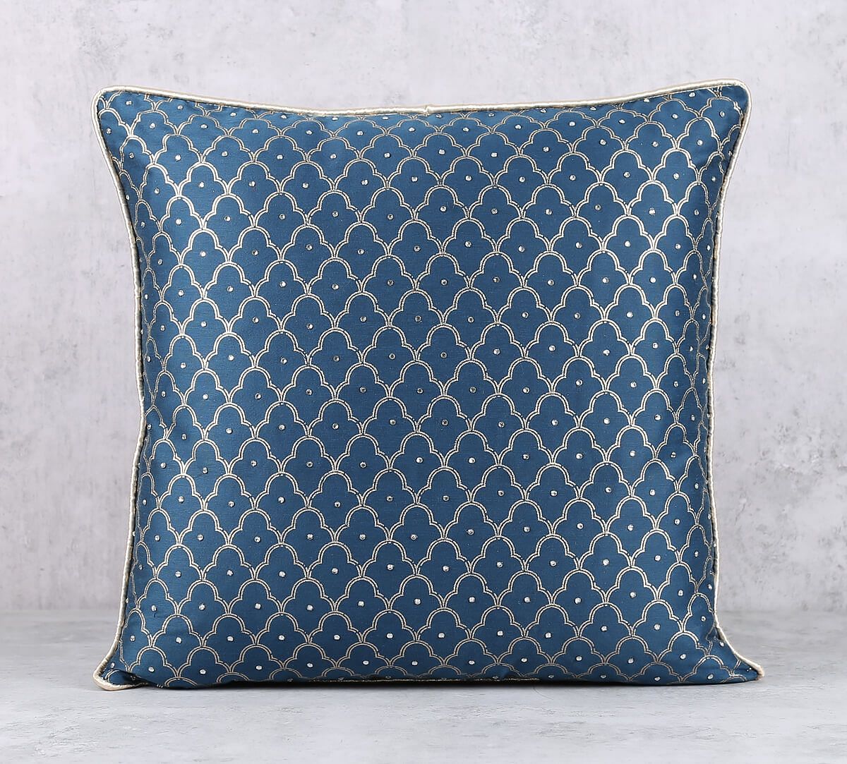 India Circus by Krsnaa Mehta Indigo Foils Metallic Print  Cushion Cover