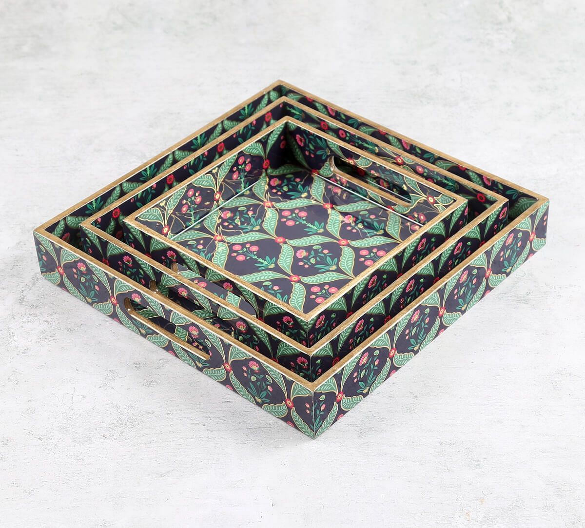 India Circus by Krsnaa Mehta Iron Blooming Dahlia MDF Square Tray