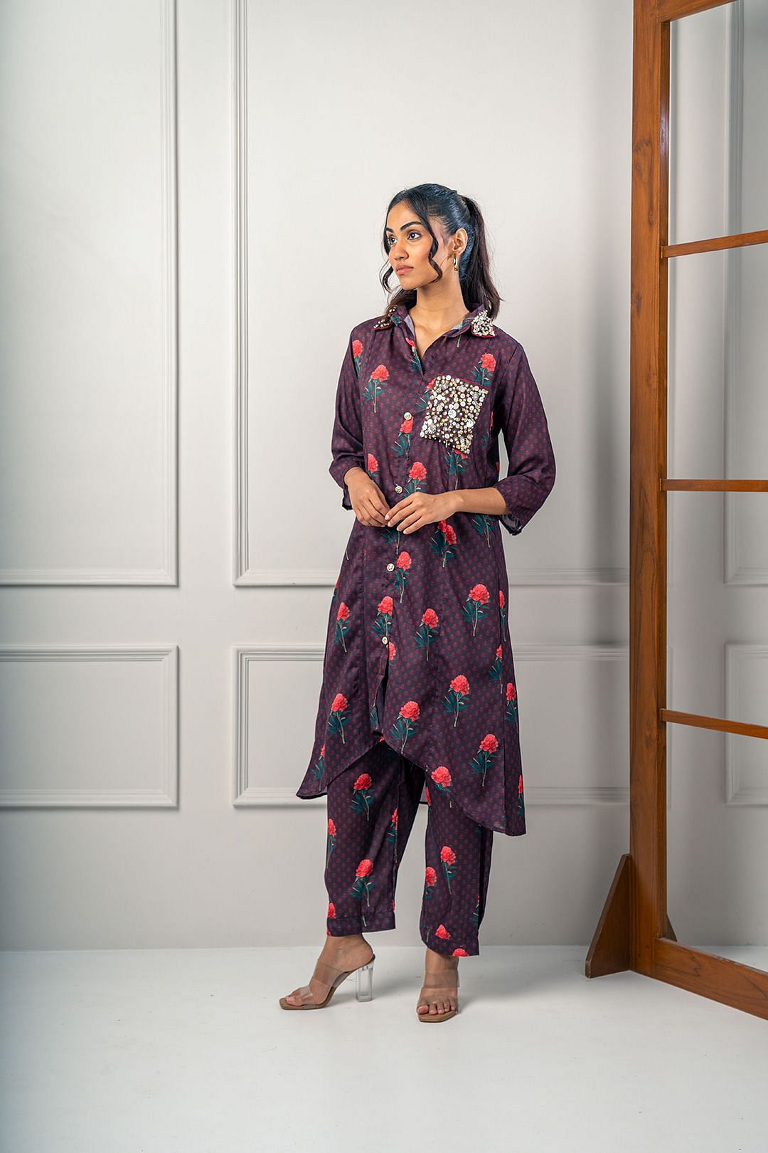 India Circus by Krsnaa Mehta Maroon Mosaic Co-Ord Set