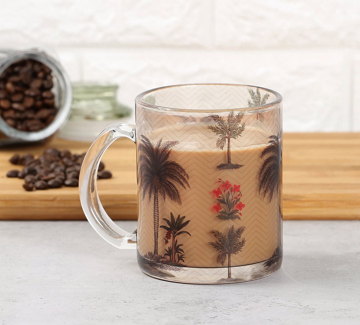 India Circus Chevron Palms Glass Mug