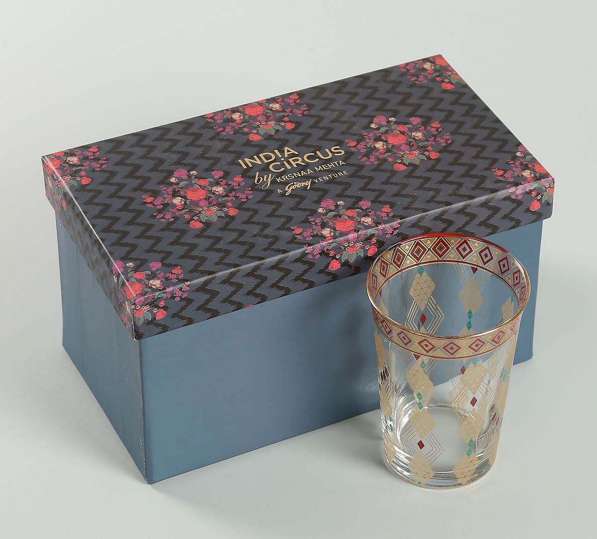 India Circus Diamond Motifs Glass Tumbler Set of 2