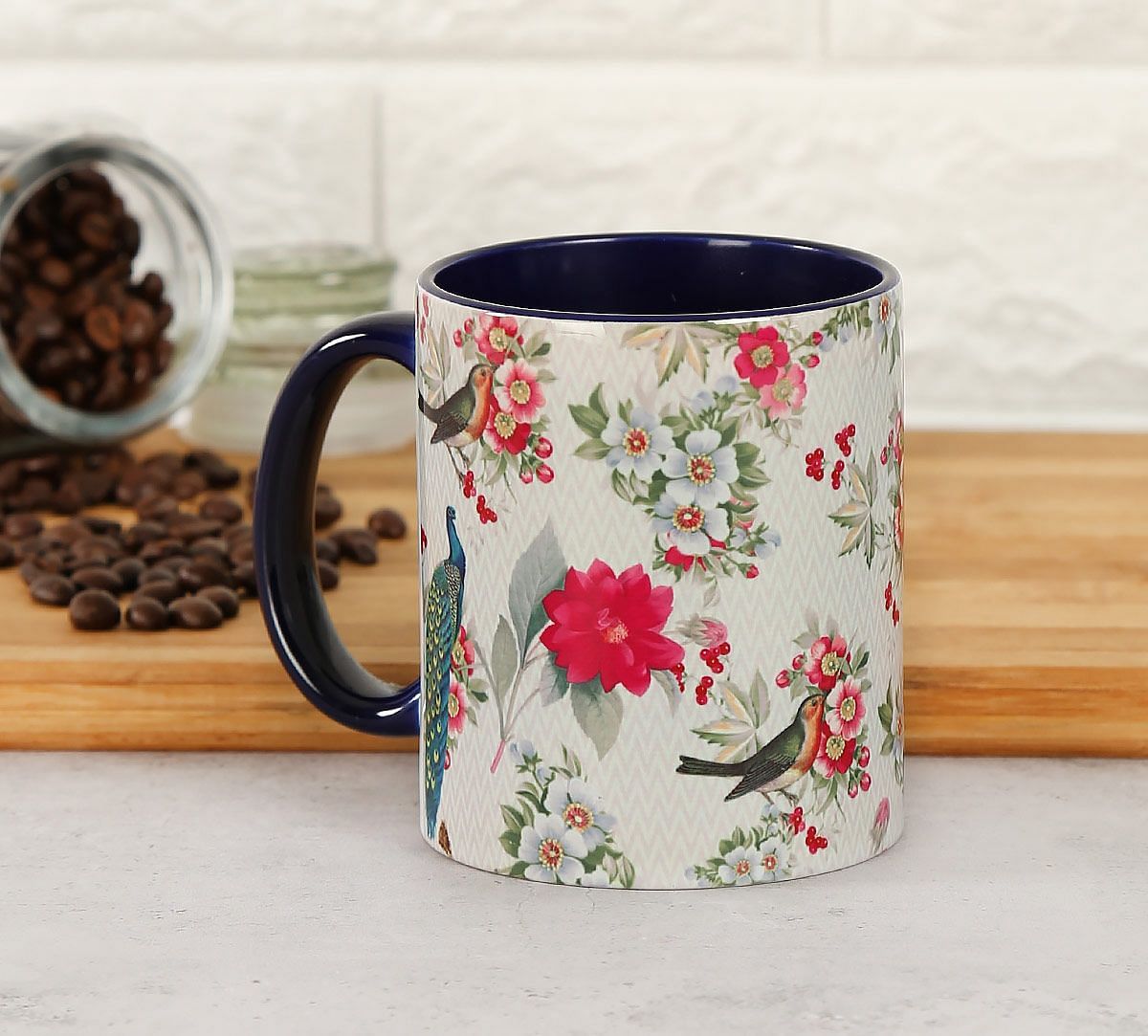 India Circus Feathered Garden Beige Coffee Mug