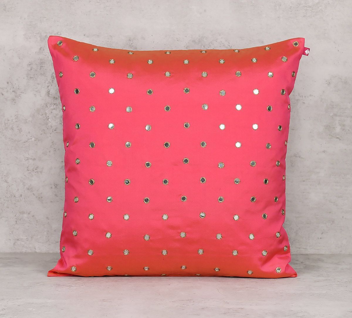 India Circus Mirror Work Pink Cushion Cover