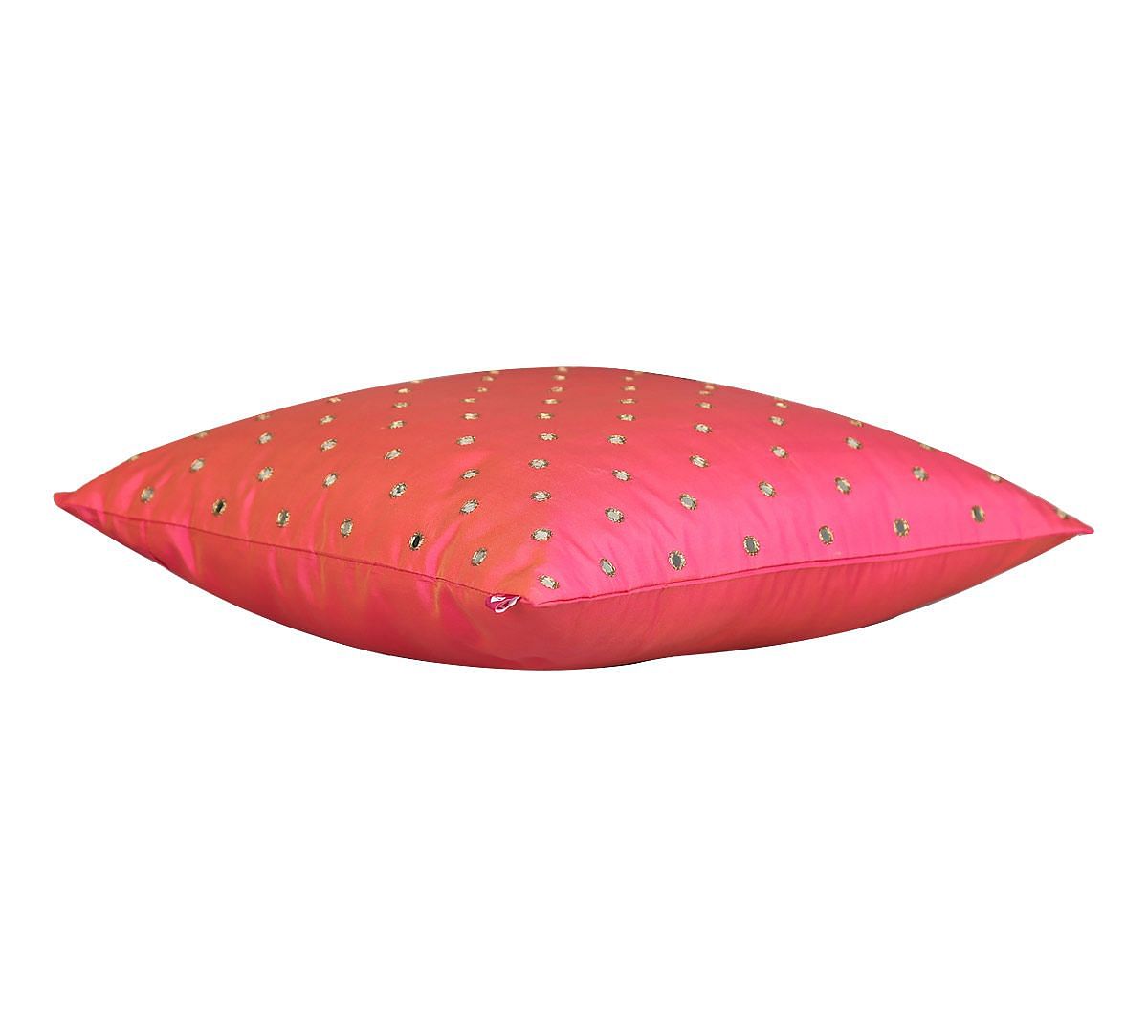 India Circus Mirror Work Pink Cushion Cover