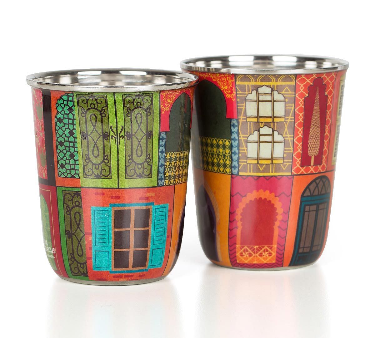 India Circus Mughal Doors Reiteration Small Steel Tumbler Set of 2