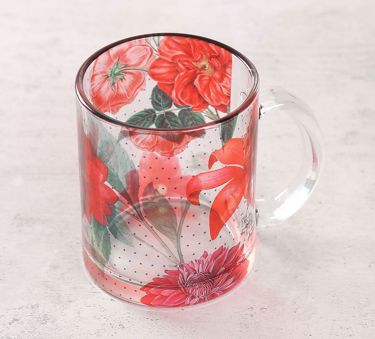 India Circus Red Blooms Glass Mug