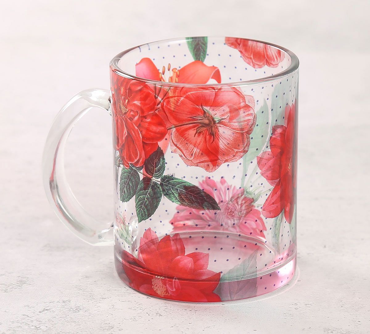 India Circus Red Blooms Glass Mug