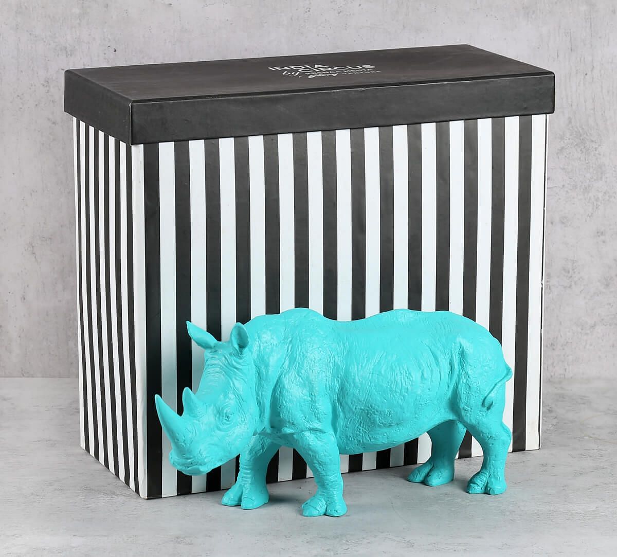 India Circus Sky Blue Rhino Calf Figurine