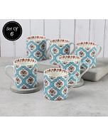 India Circus Blue Lattice Motifs Coffee Mugs Set of 6