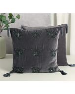 India Circus by Krsnaa Mehta Grey Butterfly Adorn Cushion Cover