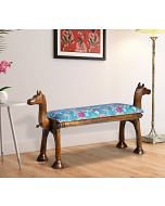 India Circus by Krsnaa Mehta Teal Floral Galore Wooden Animal Bench