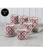 India Circus Pink Lattice Motifs Coffee Mugs Set of 6