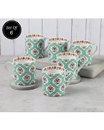 India Circus Teal Lattice Motifs Coffee Mugs Set of 6