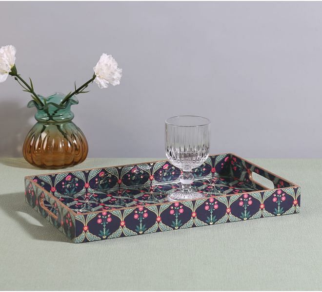 India Circu by Krsnaa Mehta Iron Blooming Dahlia MDF Rectangle Tray