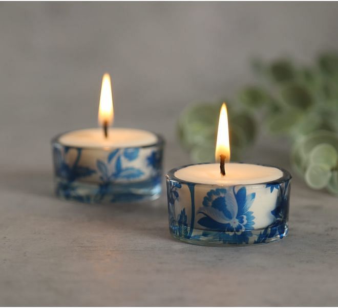 Blaue Blume T Lite Candle Votive Set of 2