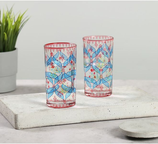 India Circus by Krsnaa Mehta Blooming Dahlia Glass Tumbler Set of 2