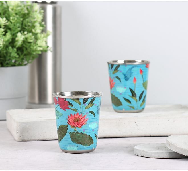 India Circus by Krsnaa Mehta Blossomy Mosaic Small Steel Tumbler Set of 2