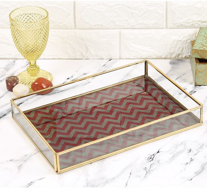 India Circus by Krsnaa Mehta Carmine Chevron Rectangle Tray