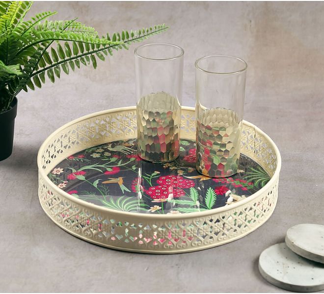 India Circus by Krsnaa Mehta Floral Galore Iron Tray Round Iron Tray