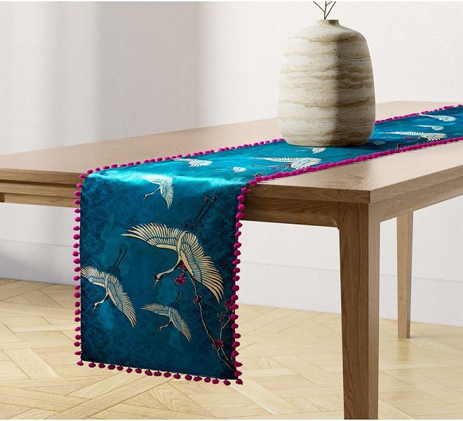 India Circus by Krsnaa Mehta Legend of the Cranes Micro Velvet Bed and Table Runner