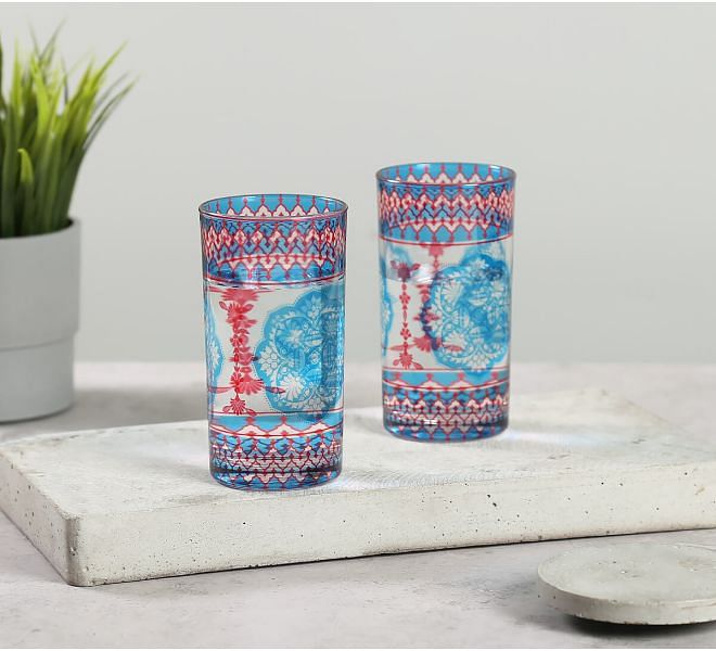 India Circus by Krsnaa Mehta Modern loom infinity Glass Tumbler Set of 2