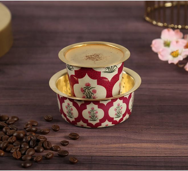 India Circus by Krsnaa Mehta Poppy Flower Scarlet Brass Coffee Tumbler Set