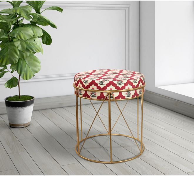 India Circus by Krsnaa Mehta Poppy Flower Scarlet Iron Pouffe