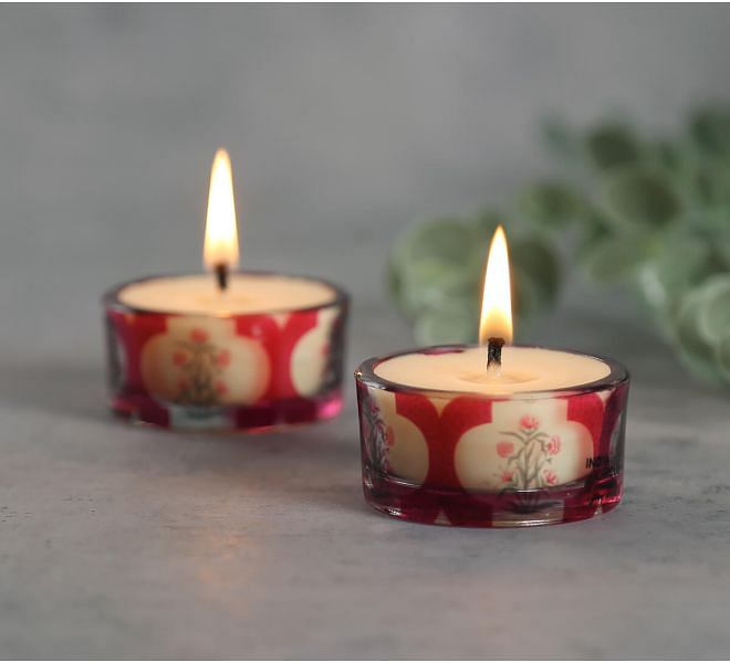 India Circus by Krsnaa Mehta Poppy Flower Scarlet T Lite Candle Votive Set of 2