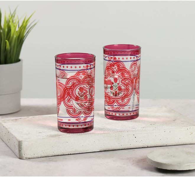 India Circus by Krsnaa Mehta rosebud bloom Glass Tumbler Set of 2