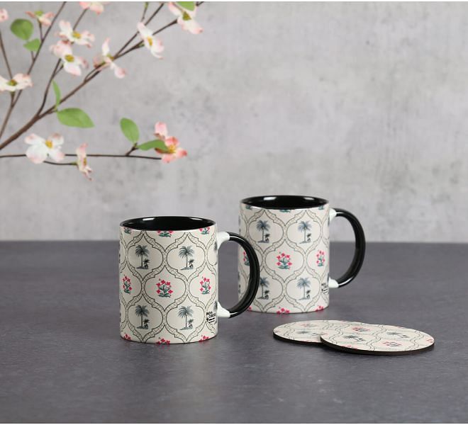 India Circus by Krsnaa Mehta Tropic Tryst Ceramic Mugs and Coasters Combo Set of 2