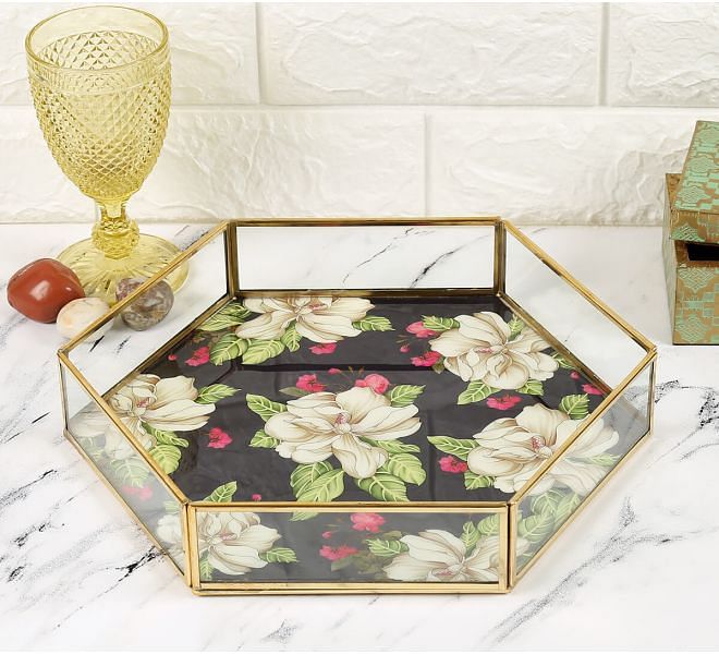 India Circus by Krsnaa Mehta White Rose Allure Hexagon Tray