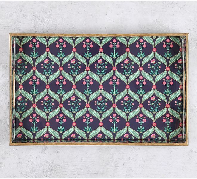 India Circu by Krsnaa Mehta Iron Blooming Dahlia MDF Rectangle Tray