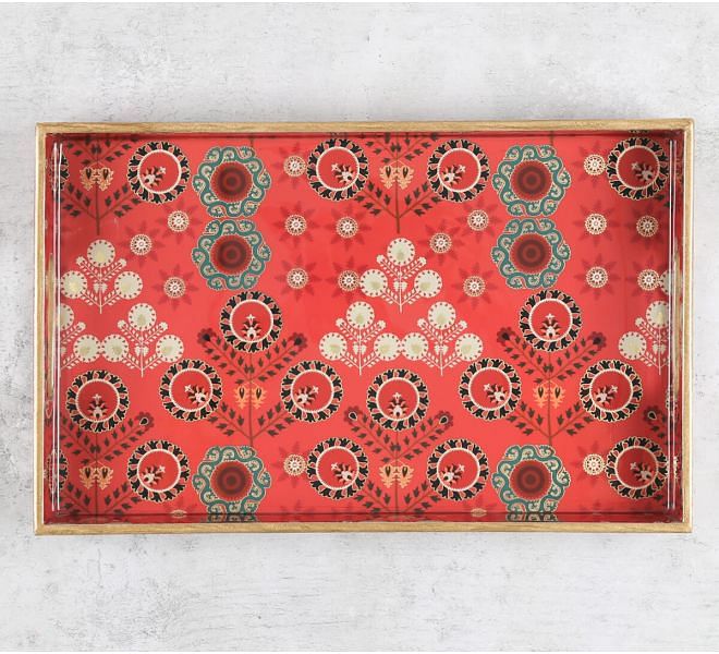 India Circu by Krsnaa Mehta Raceme Rosettes MDF Rectangle Tray