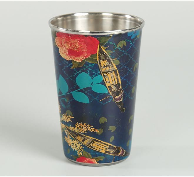 India Circus Blue Floral Lake Inception Steel Tumbler (Set of 2)