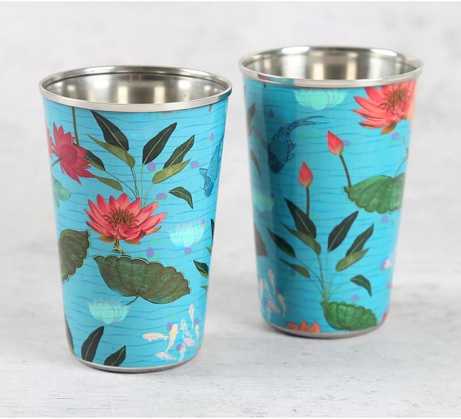 India Circus by Krsnaa Mehta Blossomy Mosaic Large Steel Tumbler Set of 2