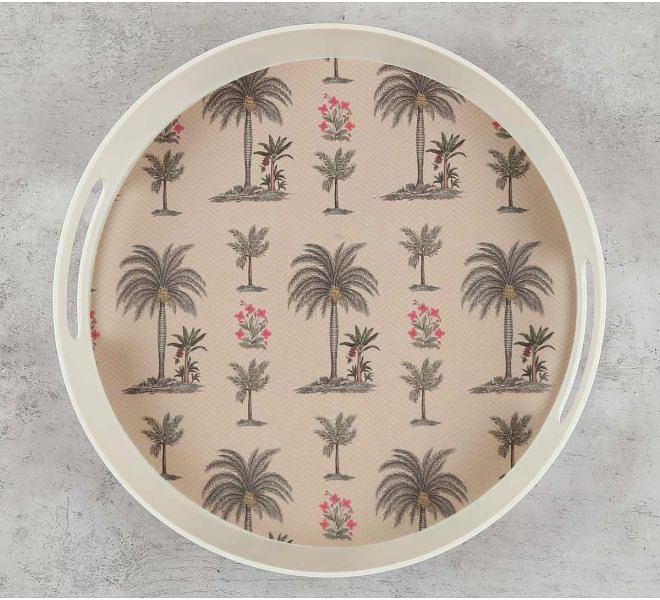 India Circus by Krsnaa Mehta Chevron Palms Round Bamboo Tray