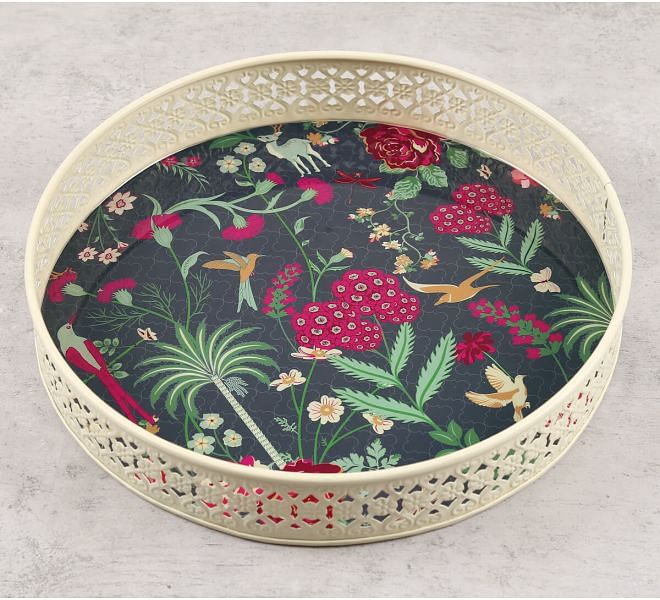 India Circus by Krsnaa Mehta Floral Galore Iron Tray Round Iron Tray