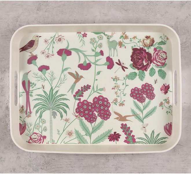 India Circus by Krsnaa Mehta Grey Floral Galore Rectangle Bamboo Tray