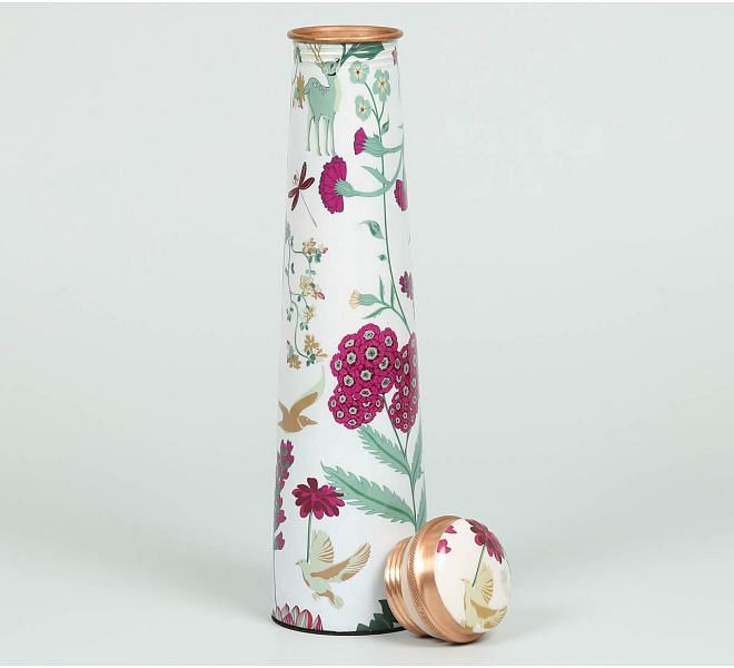 India Circus by Krsnaa Mehta Grey Floral Galore Tapered Copper Bottle