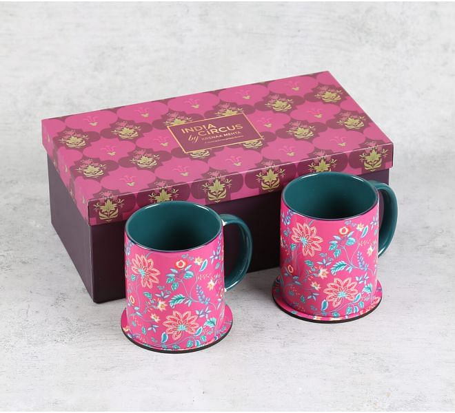 India Circus by Krsnaa Mehta Merry Magnolias Ceramic Mugs and Coasters Combo Set of 2