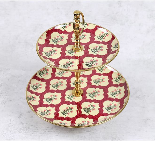 India Circus by Krsnaa Mehta Poppy Flower Scarlet 2 Tier Serving Tray