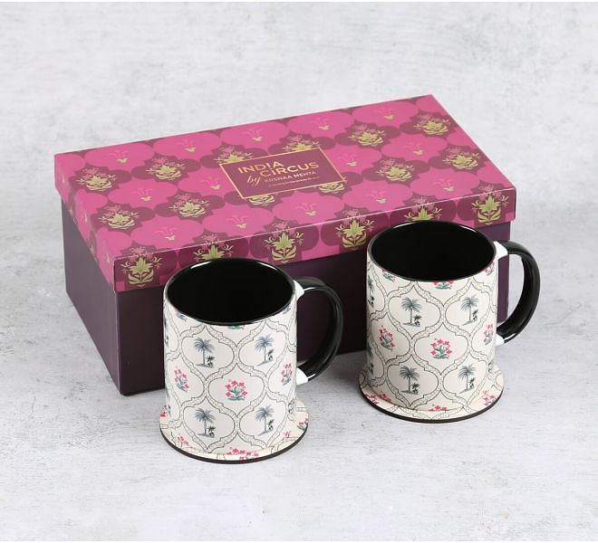 India Circus by Krsnaa Mehta Tropic Tryst Ceramic Mugs and Coasters Combo Set of 2