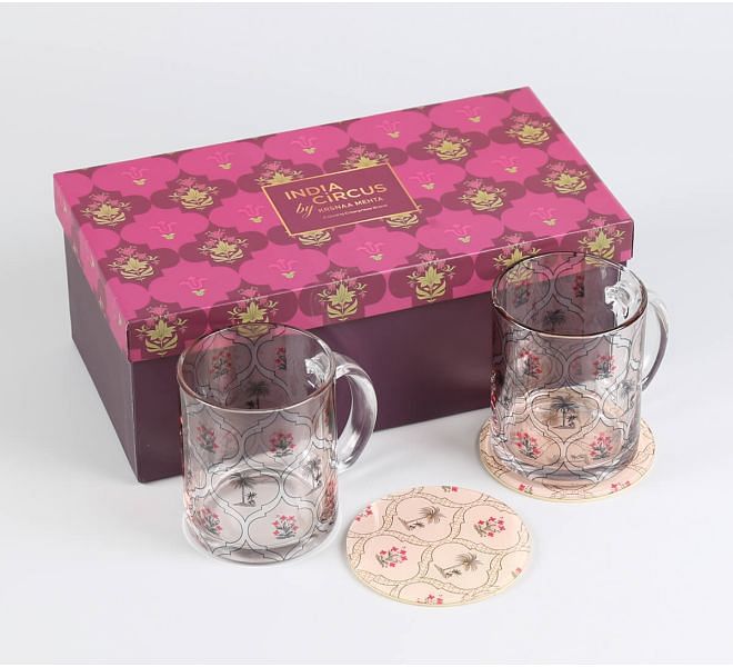 India Circus by Krsnaa Mehta Tropic Tryst Glass Mugs & Coasters Combo - Set of 2