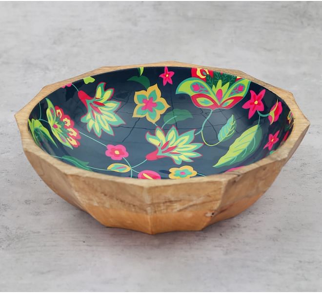 India Cricus by Krsnaa Mehta Cyanic Pop Burst Big Wooden Bowl